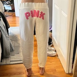 VS PINK Y2K White & Pink Draw String Sweat Pants
